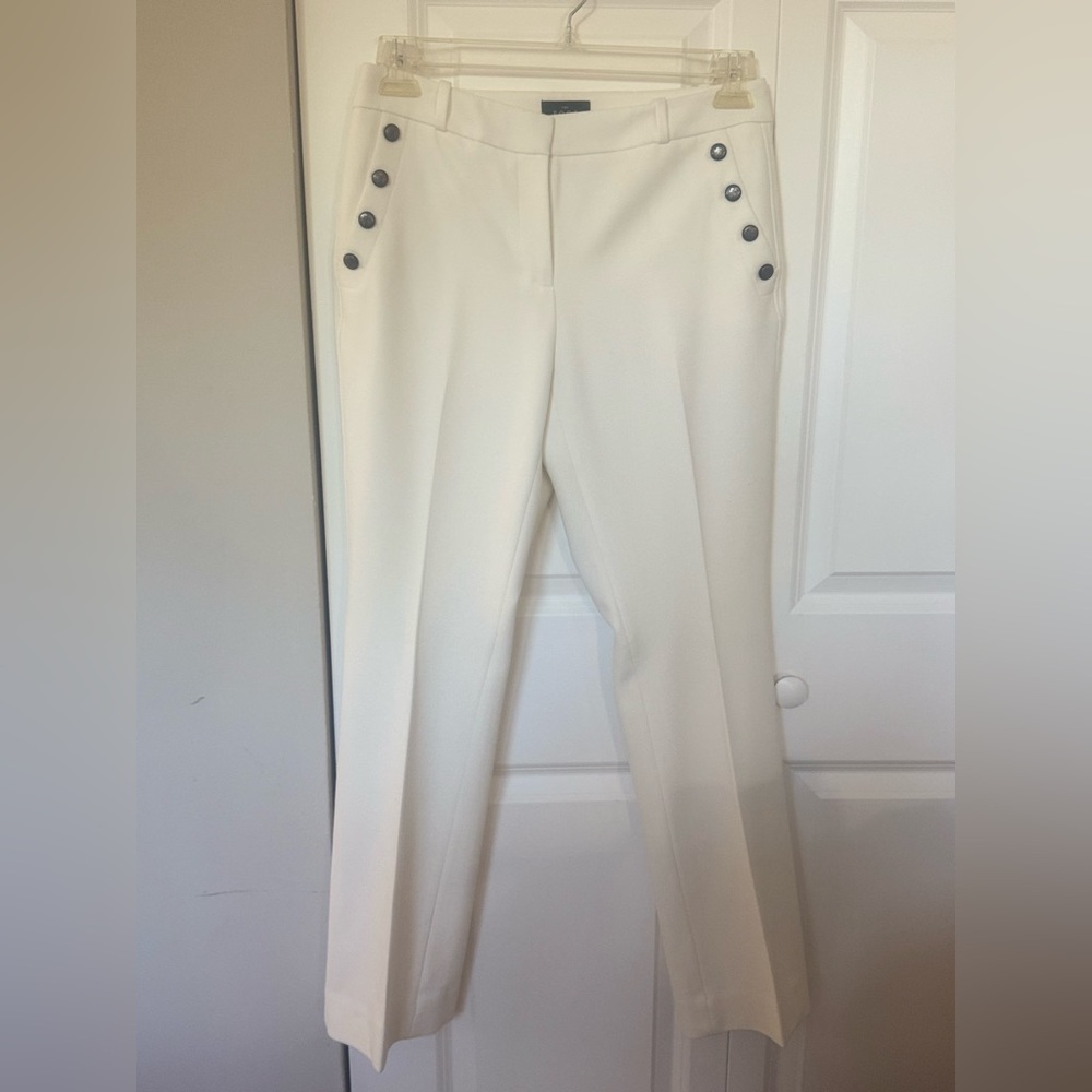 White House Black Market Cream Trousers with Button Detail